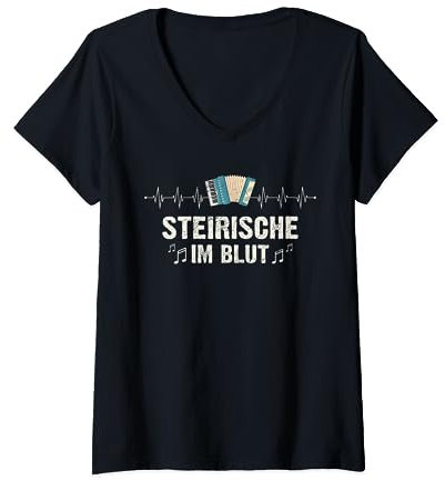Akkordeon Steirische Herzschlag Ziehharmonika Harmonika T-Shirt mit V-Ausschnitt