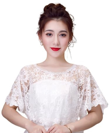 SamHeng Cape de Mariage pour Mariée, Élégant Fleur Brodée Boléro Femmes Châle Wrap Shrug Cache-épaule Dames Manteau pour Robe de Soirée Formel Demoiselles d'honneur Costume de Fête (Blanc)