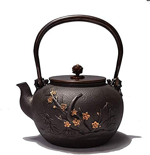 OQHAIR Teiera in ghisa in Stile Giapponese con infusore Bollitore per teiera in ghisa di Grande capacità da 1,4 Litri con Set da tè retrò Interno ossidato Non Rivestito Fondo Piatto per s