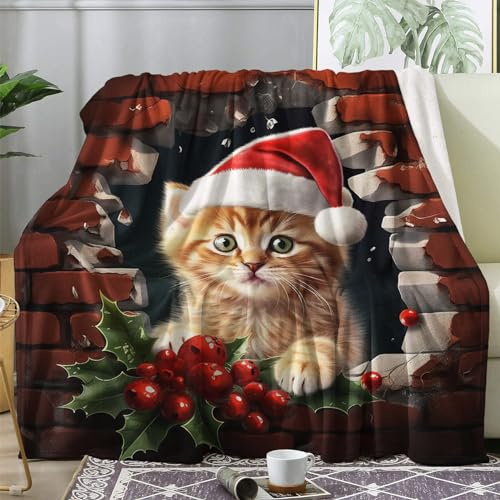 ZDABAOEC Kuscheldecke Flauschig Weihnachten Katze Decke, Fleecedecke 150x200, Sofadecke & Couchdecke, Weiche Kuschelige Wohndecke Blanket, XL Decken für Sofa Couch