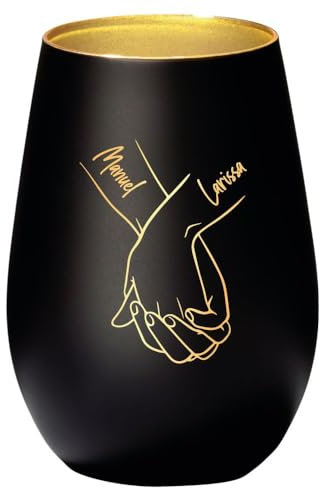 4you Design Windlicht personalisiert Haltende Hände, Gravur mit 2 Namen- Schwarz, Männer & Frauen, Geschenkidee zum Valentinstag für Paare, Eltern-Kind, Großelterngeschenk- schwarz