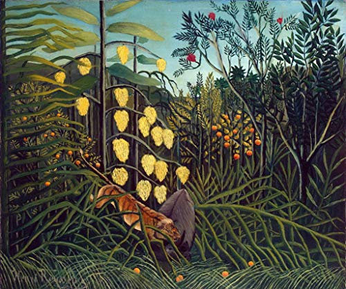 Ölgemälde handgefertigt €50-2000 von Lehrern der Kunstakademien, 32 berühmte Gemälde, Kampf zwischen Tiger und Stier, Kampftier von Henri Rousseau, Leinwandgemälde, Kunst –7