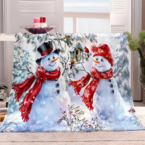 XCQHZYQ Kuscheldecke Flauschig Schneemann 130x150 cm Weiche Warme Fleecedecke als Decke Sofa, Wohndecke Couchdecke überwurf, Decke für Couch und Bett - Weiß