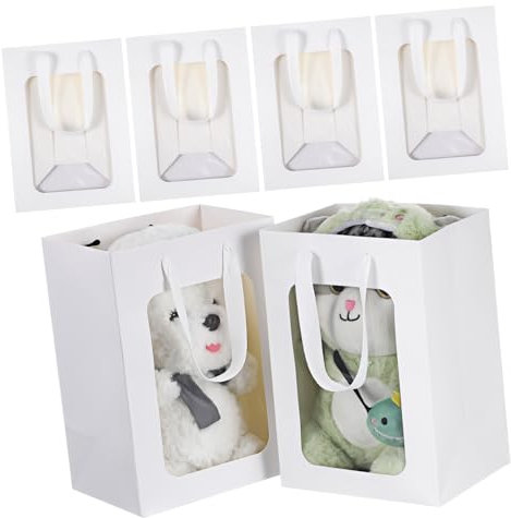 SOLUSTRE Transparente Geschenktüten mit Fenster 20 Stück Papier Weiß mit Griffen 18X13X25Cm Stabile Geschenkverpackung für Hochzeit Party Blumenstrauß Wiederverwendbare Partytüten