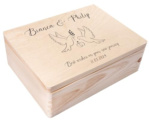 Creative Deco Hochzeitsgeschenke Personalisiert für Brautpaar | Geschenk | zur Hochzeit | Erinnerungsbox Hochzeit | Geschenkkiste JGA Holzkiste mit Deckel | Hochzeitsgeschenk Personalisierte Farbdruck