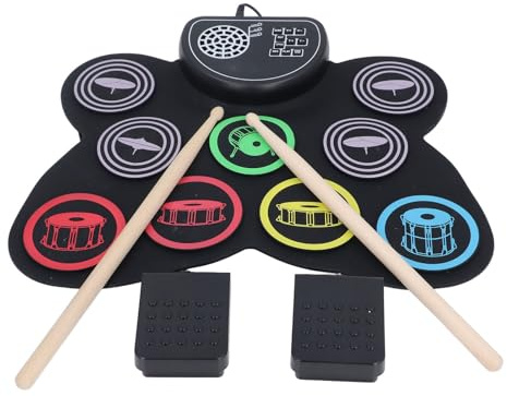 Elektronisches Schlagzeug, Buntes Roll-Up Übungs-Drum-Pad Elektronisches Drum-Pad mit Fußpedal und Trommelstöcken, E-Drum-Pad für Kinder Erwachsene Anfänger Urlaub Geburtstag