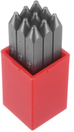 QUARKZMAN 9Stk Nummer Stempel Satz 3/64 1mm Hoch Werkzeug Stahl | 0-9 Stanze Presse Werkzeuge Metall Stempel Set Hammer Hand Stanzer für Metall Plastik Holz Leder Messing Prägung
