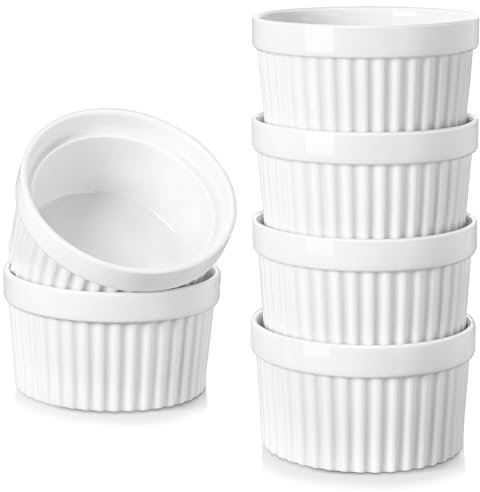 vancasso RAMEKINS Moldes para Soufflé, 6 Ramequines de Gres, 380ml Juego de 6 moldes para Tartas, Mini Cuencos para Postre, Aperitivos, Apto para Lavavajillas, Microondas y Horno, Blanco
