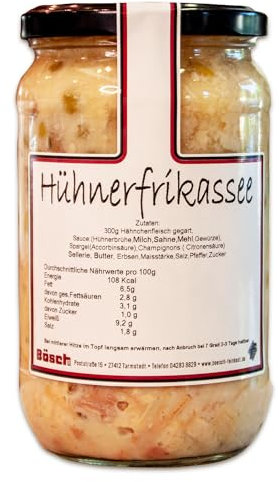 Bösch Feinkost | Klassiker im Glas | Fertiggerichte | Hausmannskost (Hühnerfrikassee)