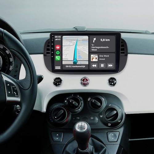 ACAVICA Autoradio Android per Fiat 500 2007-2015 - 9 Schermo Touch HD, Wireless CarPlay/Android Auto, Bluetooth 5.0, DSP Audio, GPS, WiFi, FM/DAB+, Stereo, Plug & Play, Supporto Retrocamera