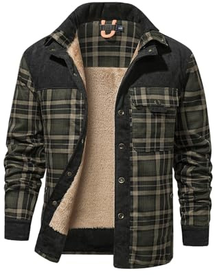 HYPESTFIT termoskjorta för män varm flanellskjorta innerfleece träfällarjacka termojacka för utomhus, Mörkgrön, 3XL