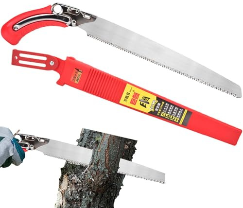 Scie à main pour couper les arbres, sécateur de jardin robuste avec poignée incurvée, sécateur de jardin, outils d'aménagement paysager, coupe-bois, étui de protection, pour s'amuser