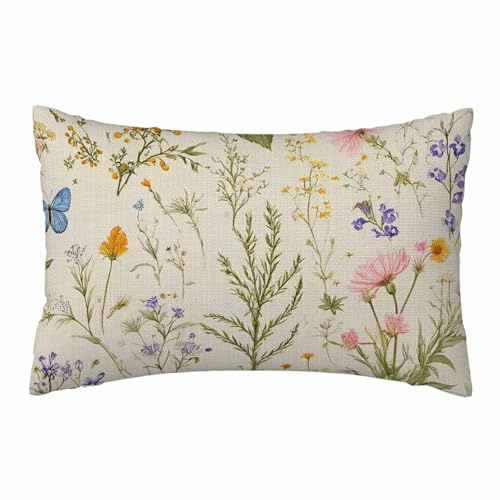 WILNURO Wild Flowers Pillow Case Vintage Herbs Floral Colorful Botanical Soft & Breathable Pillow Cover with Envelope Closure Pillowcase Standard Size 20 X 26