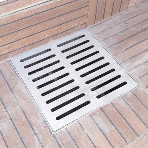 Entwässerungsrinne Terrassen-Kanaldeckel mit Quadratischem Metallsockel, Abflussabdeckung mit Streifenloch zur Vermeidung von Regenwasseransammlungen, Schweres Abnehmbares Außen-Abflussgitter(15cmx15c