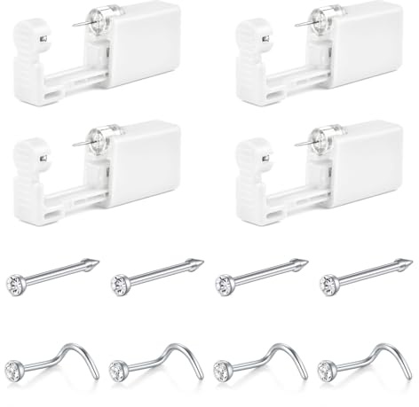 AceFun Näspiercing-kit, 4-pack självnäspiercingpistol för engångsbruk, näspiercing med näsringar, stud näspiercingar, pistolkit, verktyg (silver eller guld), Rostfritt stål