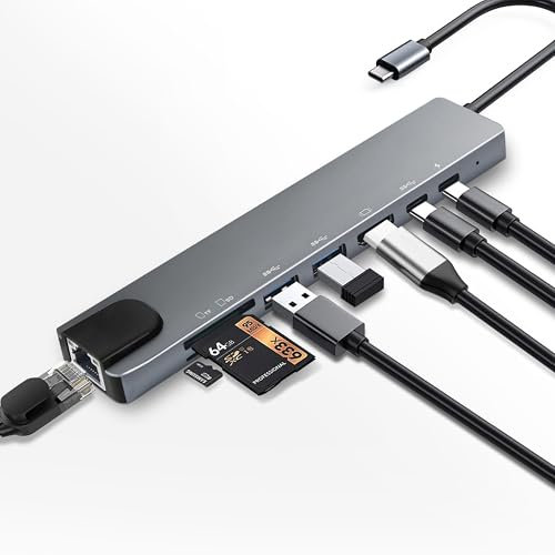 Hub USB C 8 in 1, Adattatore USB C con 4K HDMI, Ethernet RJ45, PD 100W, USB 3.0/2.0, Lettore Schede SD/TF, Docking Station per MacBook Air/Pro, iPad, Surface, Samsung, Steam Deck
