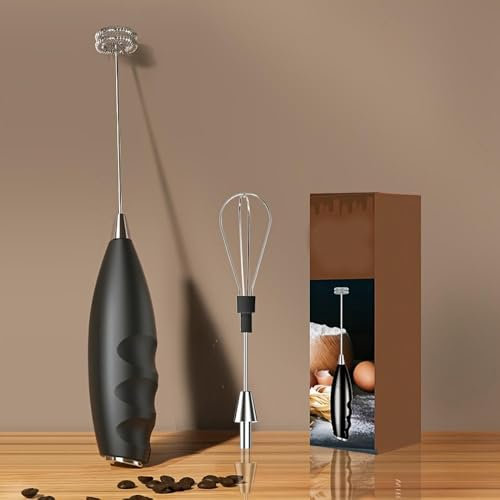 NYSDM - Montalatte a Doppia Frusta in Acciaio Inossidabile - Frullino per Le Uova Senza Fili, Alimentato a Batteria, per caffè e Dolci