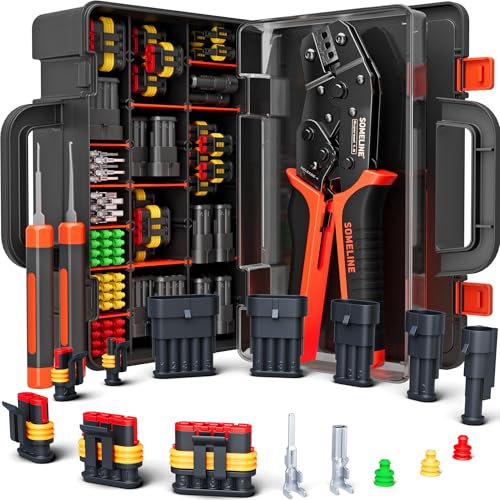 SOMELINE Waterproof Car Electrical Connector Kit, 1–5 Pin, 0.34–2.5 mm², with Ratchet Crimping Tool and Terminal Removal Tool – for Automotive, Marine and Motorcycle Wiring