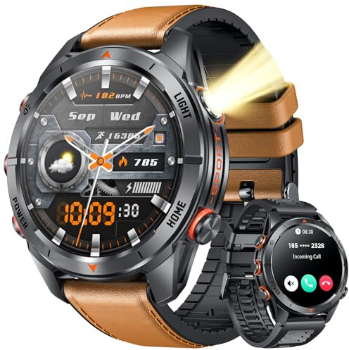 Orologio Smartwatch Uomo Fitness Orologi: 1.46 Intelligente Watch con Chiamare Rispondere 100+ Sportive Impermeabile 3ATM Torcia LED Contapassi Sonno Cardiofrequenzimetro Compatibile per Andorid iOS