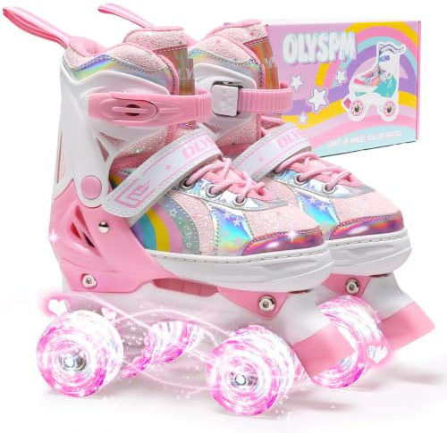 OLYSPM Rollschuhe Kinder Rollschuhe Verstellbar Rollschuhe Damen,LED Rollschuhe und 4 Größen verstellbar,Rollschuhe mit Aufbewahrungstasche für Mädchen,Jungen und Anfänger