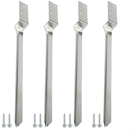 Galvanized Steel Swing Anchor Set Outdoor Post Ground Sleeves Weather Resistant Rust Proof Heavy Duty for Swings Playhouse Play Tower 4 Pack 8 Screws Easy Install 520x60mm Silver