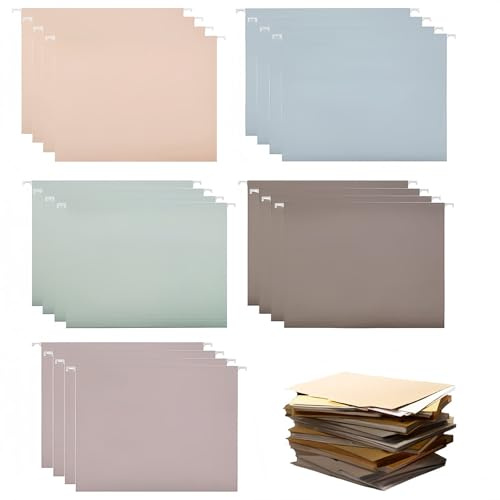 A4 Suspension Files Hanging 20pcs, 5 Color File Cabinets with Labels | Multicolor Hanging Files with Labels and Card Inserts for Office Home Study Paper Storage and Organization