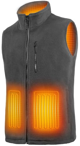 Gilet Chauffant Homme avec Batterie Incluse, Veste Chauffante Sans Manche, Doudoune et Blouson Chauffant Électrique en Polaire, 6 Zones de Chaleur pour l'Hiver, Gris, L