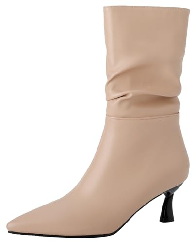 XIEPP Botines de tacón alto para mujer, con forro suave y cálido, elegantes botas de traje holgadas para fiesta y oficina, albaricoque, 42 EU