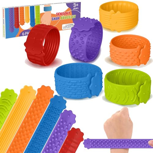 Fidget Toys armband set 6 stycken – sensoriska armband av silikon för barn och vuxna, anti-stressleksak för ADHD och autism, bärbar lugnande leksak för koncentration