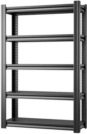 SUPEER - Estantería para cargas pesadas de metal, 183 x 120 x 45 cm, con 5 estantes de metal ajustables | Estantería para sótano y taller | Capacidad de carga hasta 1200 kg | Negro