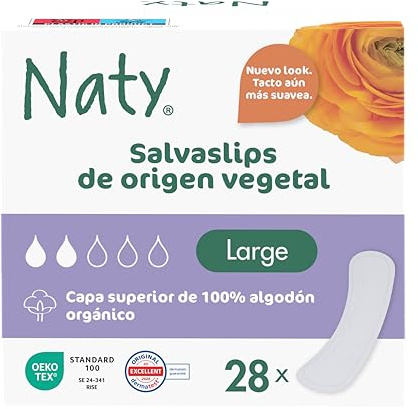 Naty Protège-slips Large | Voile supérieur 100% en coton bio certifié| Sûrs pour la peau | Sans parfum, 0% plastique conventionnel| Confortables & respirants | 28 protège-slips