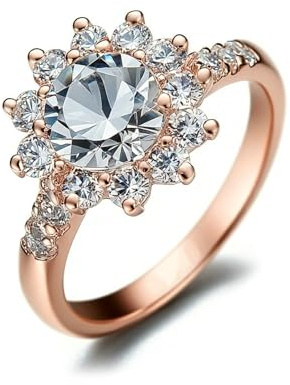 Ayoiow Ring Rosegold 585 für Damen, Moissanit Blumenkranz Vorsteckring Gold Damen, 14 Karat Roségold Größe 53 (16.9)