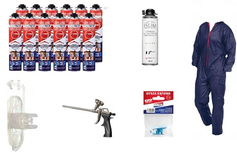 POLYNOR Isolation thermique PUR en bombe PRO - Kit complet 29 pièces - 12 mousses - Pistolet à mousse - Isolation thermique par projection - Isolation des murs, toitures, plafonds - Aérosol 750 ml