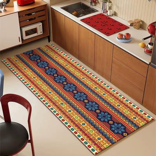 Alfombra Cocina 50X80Cm Bohemia Azul Alfombra Vinilica Cocina Cuero,Modernas Lavable Antideslizante Anti Fatiga para Pasillo, Comedor,Hogar Alfombrilla Cocina