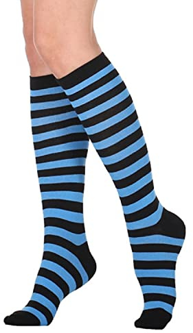 Benefeet Sox Women's Knee High Socks Striped Socks Athletic Tube Socks for Women Costume Socks for Women Novelty Black and Blue Striped Socks Knee Socks for Women Cute Long Socks for Women