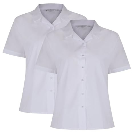 Trutex Girls White School Shirts, Multipack – Short Sleeve Standard Fit Revere Collar Cotton-Rich Non Iron School Blouses for Girls – Age 13 (2 Pack)