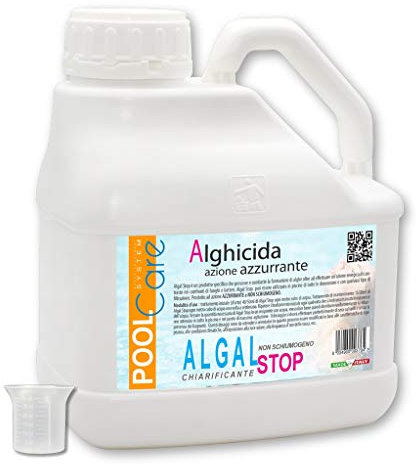 POOL CARE Algal Stop + Bicchierino Dosatore Graduato, Elimina le Alghe, Concentrato, Non Schiumogeno, per Piscina e Spa Idromassaggio - 3 LT