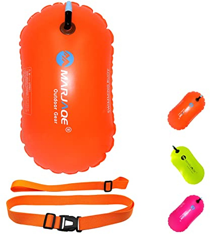 MARJAQE Schwimmboje für Schwimmer, Triathleten, Kajakfahrer, Schnorchler, Schwimmkörper und Drybag für offene Wasserschwimmboje für sicheres Schwimmtraining (Orange)