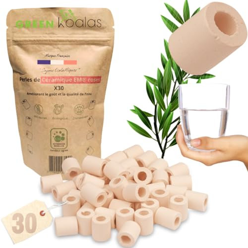 30 PERLES de CERAMIQUE EM® roses naturelles pour purifier et filtrer l’eau. Billes en argile (tube) pour purification bio. Filtre anti calcaire et chlore spécial Carafe et Fontaine