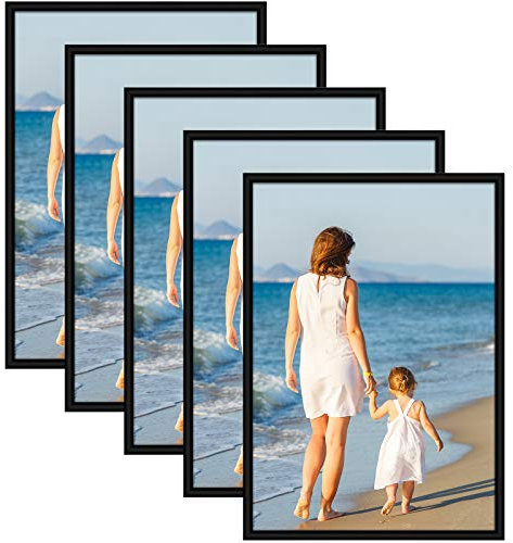 Alishomtll Bilderrahmen DIN A3 Bilderrahmen 5er Set, 29,7x42 cm, Fotorahmen Kunststoffrahmen Posterrahmen Set aus bruchsicherem Plexiglas zum Aufhängen für Mehrere Bilder Fotos Schwarz
