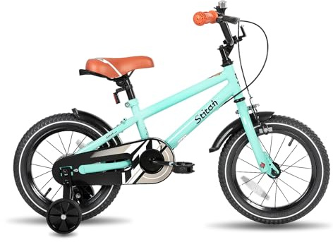 STITCH 40,6 cm barncykel för 5-7 åldrar pojkar, 40,6 cm hjulcykel för pojkar med stabilisatorer, grön..