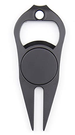 IKAAR Edelstahl Golf Pitchgabel Reparaturwerkzeug, 3 in 1 Golf Divot Tool, Pitchgabel mit Ballmarker und Flaschenöffner Schwarz