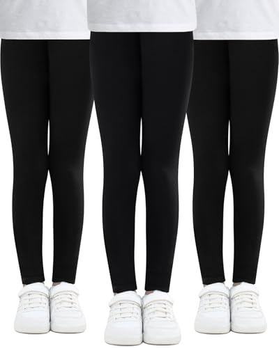 Adorel Mädchen Leggings Baumwolle Lang Unifarbe Leggins Hosen 3er-Pack Schwarz 152-158 EU (Herstellergröße 160)