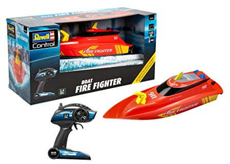 Revell Control Feuerlöschboot I Ferngesteuertes RC Boot für Junge und Erwachsene Feuerwehrmänner ab 14 Jahren I RC Boot mit LI-ION Akku für Stundenlange Action Feuerwehr Design I mit Löschkanone, Rot