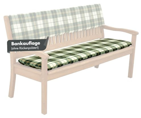Doppler Bankauflage für 3-er Sitzbank I Bankauflage Bankkissen für die Gartenbank I Grün kariert I Maße Auflage 150 cm x 45 cm x 6 cm