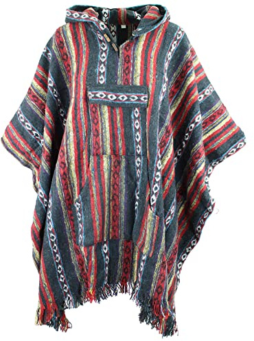 TPFBazaar poncho med huva vävd borstad bomull med stor ficka, 06 Svart Röd, en storlek