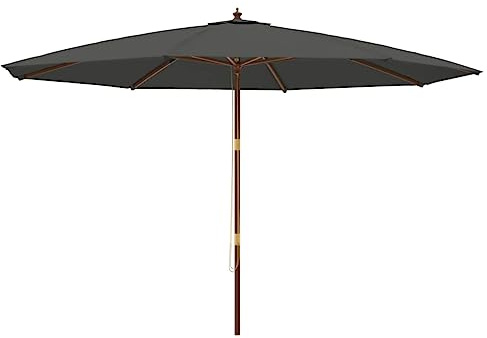 vidaXL Sonnenschirm, Gartenschirm mit Holzmast UV-Schutz, Strandschirm mit Belüftung 8 Rippen, Marktschirm Balkonschirm Terrassenschirm, Anthrazit
