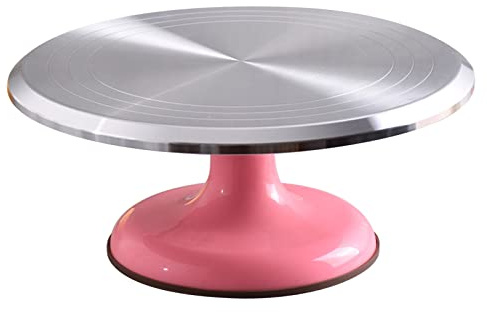 Alzata per decorazione torte, 25,4 cm, rotonda, in alluminio, girevole, per decorare torte domestiche (rosa)