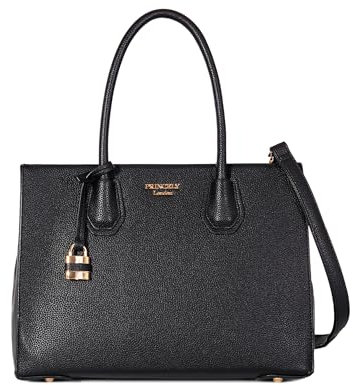 Princely London Handtasche Julia - Elegante Handtasche & Umhängetasche Damen - Tragbar als Crossbody Bag mit Reißverschluss & Innenfächern - Schwarz