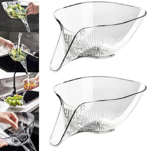 2 pezzi cestello di scarico imbuto imbuto trasparente multifunzionale cestello filtrante ciotola multifunzionale in plastica per verdure, frutta, insalata cestello filtrante con imbuto